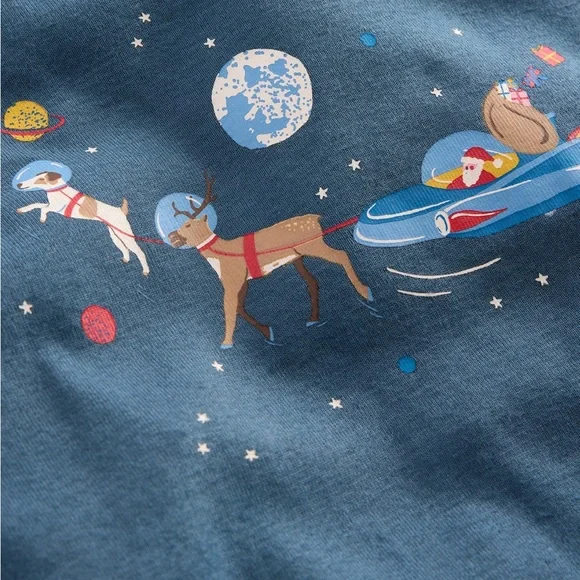 Mini Boden Blue Space Santa Long John Pajamas NWT - Picture 3 of 12